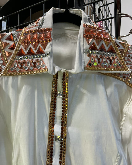 Show Shirt Rail Shirt. Ladies Medium. White/Rhinestones