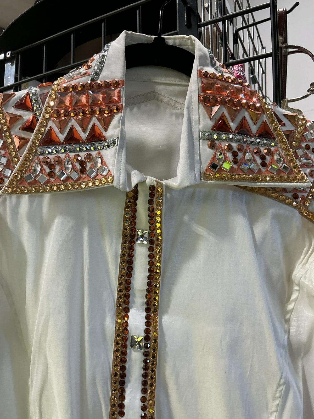 Western Shirt  Medium. White/Rhinestones