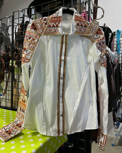 Show Shirt Rail Shirt. Ladies Medium. White/Rhinestones
