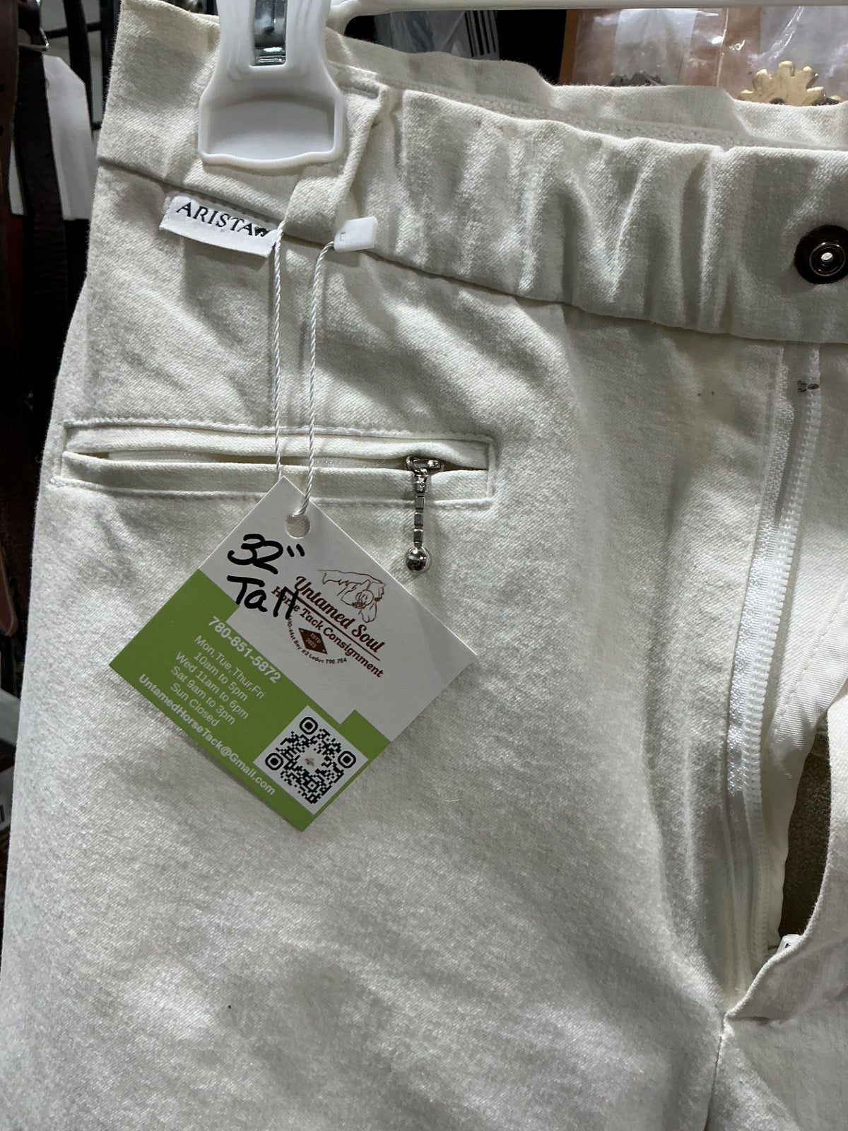 Breeches Arista Leather Seat -White 32T