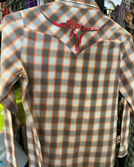 Western Shirt Wrangler Medium Grey/White/Orange
