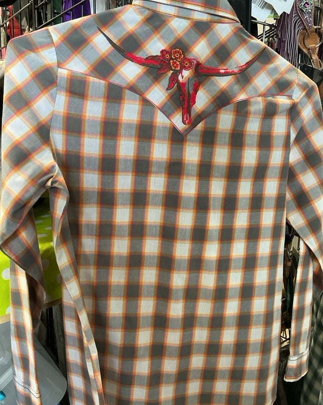 Western Shirt Wrangler Medium Grey/White/Orange
