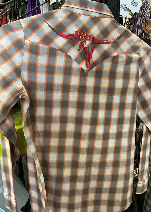 Western Shirt Wrangler Medium Grey/White/Orange