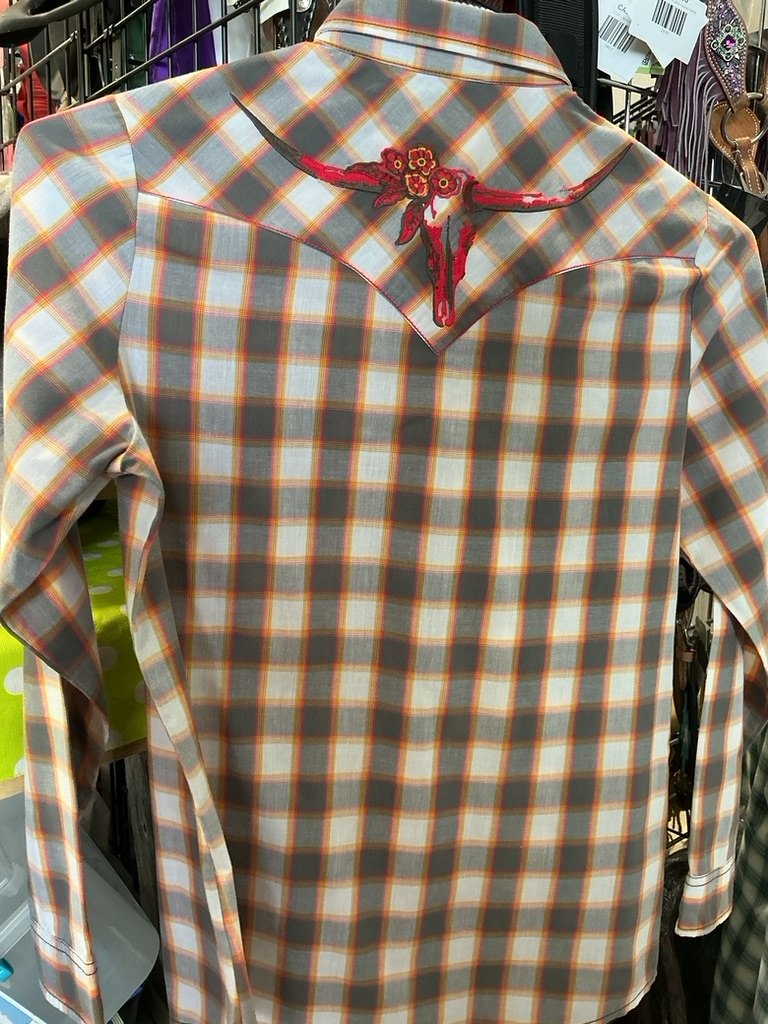 Western Shirt Wrangler Medium Grey/White/Orange