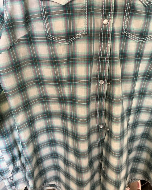 Western Shirt Wrangler Medium Blue/Plaid