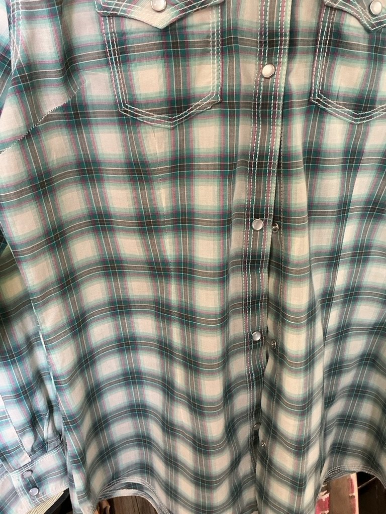 Western Shirt Wrangler Medium Blue/Plaid