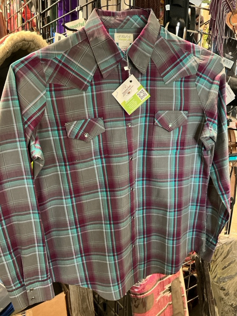 Western Shirt Wrangler Medium Teal/Burgundy