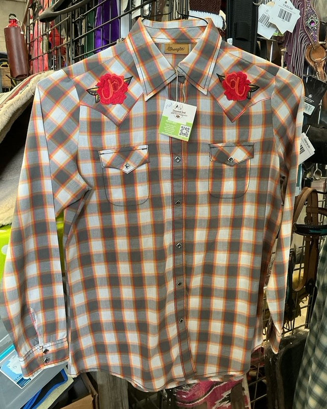 Western Shirt Wrangler Medium Grey/White/Orange
