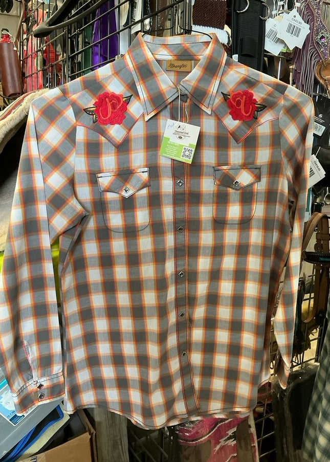 Western Shirt Wrangler Medium Grey/White/Orange