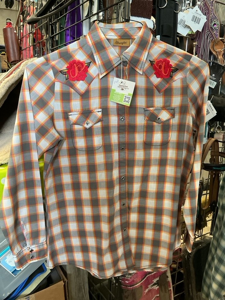 Western Shirt Wrangler Medium Grey/White/Orange