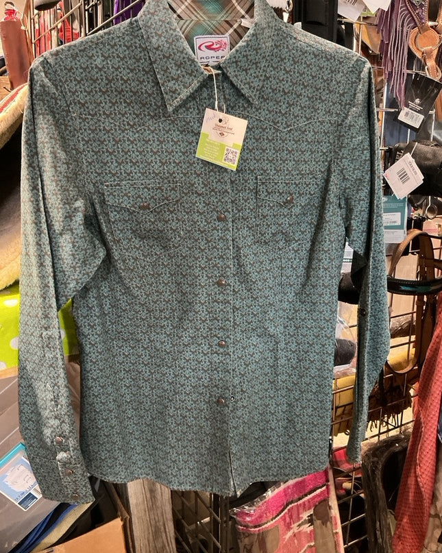 Western Shirt Roper Medium Teal/Brown