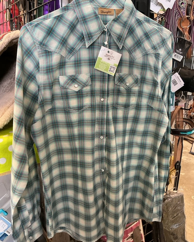 Western Shirt Wrangler Medium Blue/Plaid