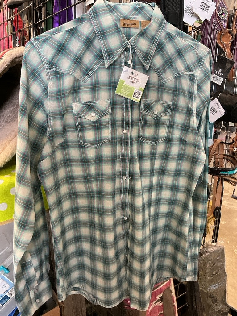 Western Shirt Wrangler Medium Blue/Plaid