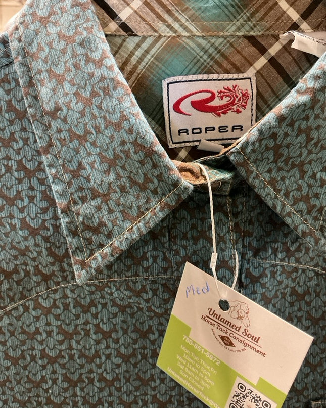 Western Shirt Roper Medium Teal/Brown