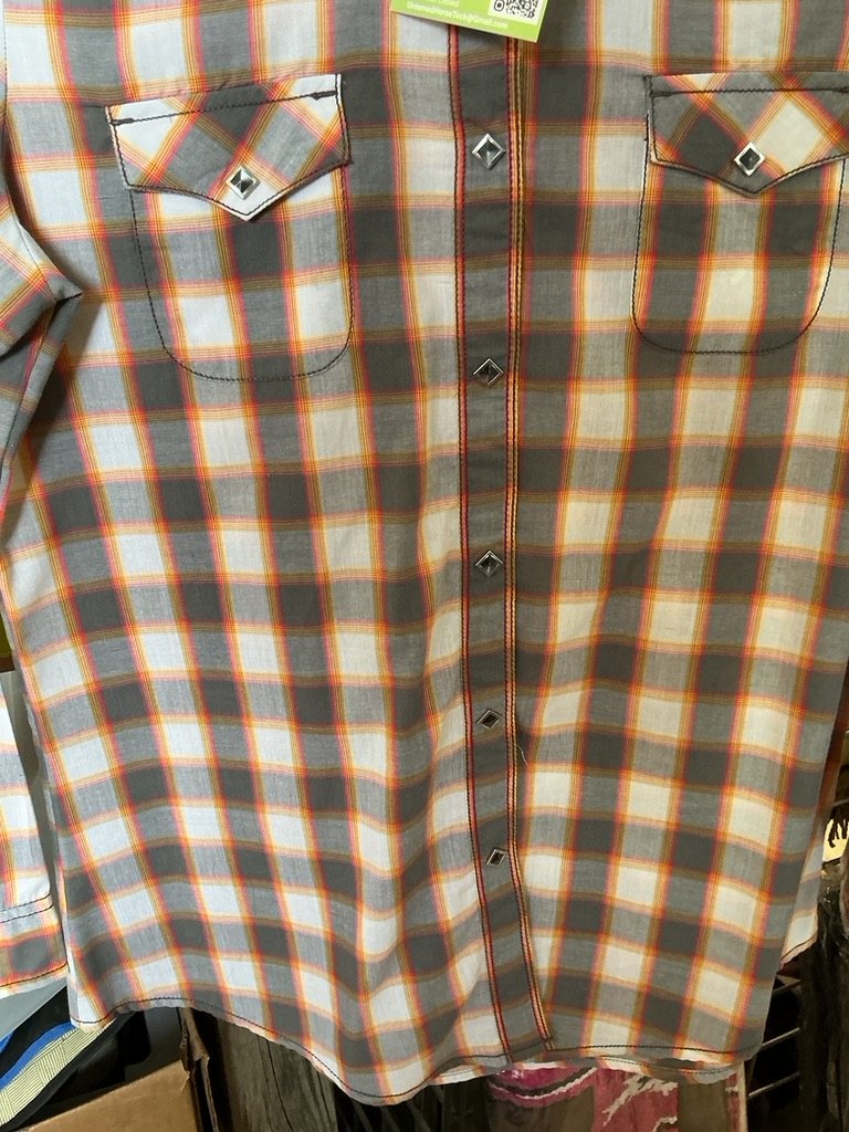 Western Shirt Wrangler Medium Grey/White/Orange