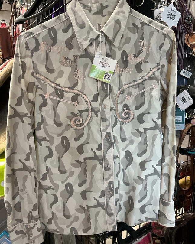 Western Shirt Cowgirl Tuff Medium Brown Camo