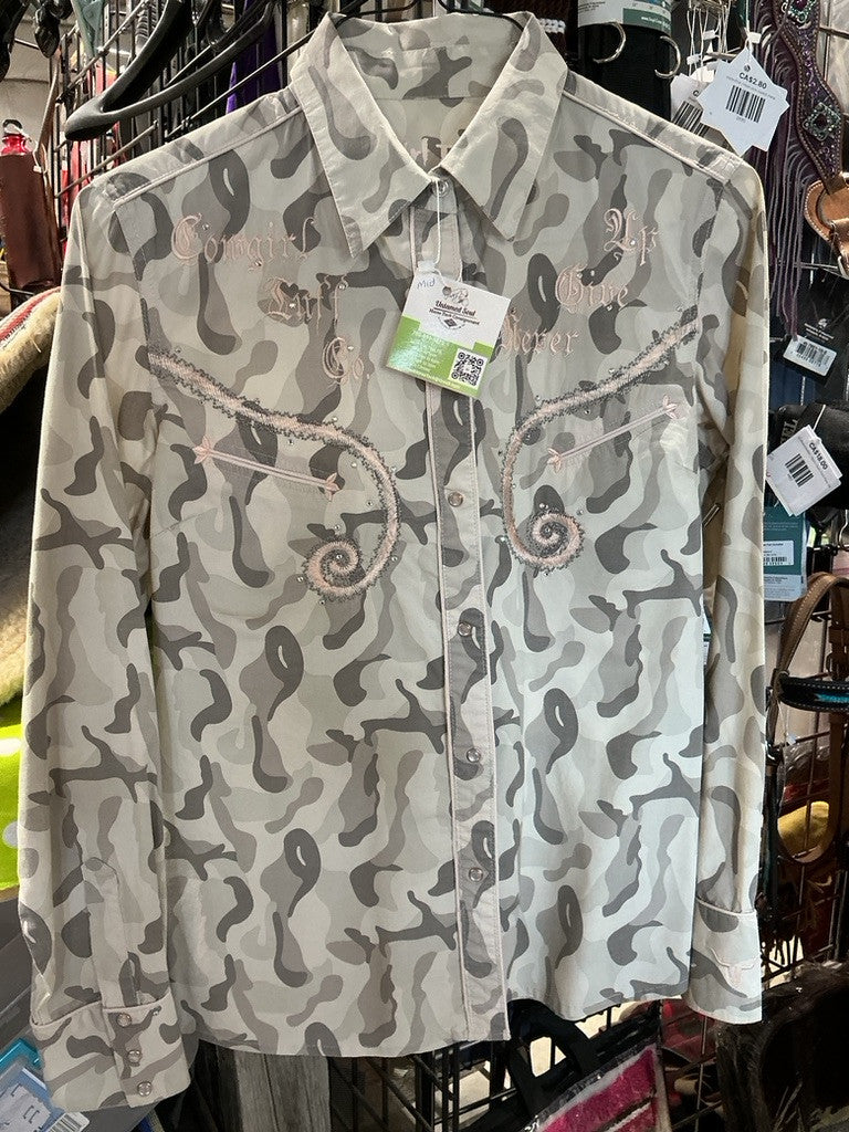 Western Shirt Cowgirl Tuff Medium Brown Camo