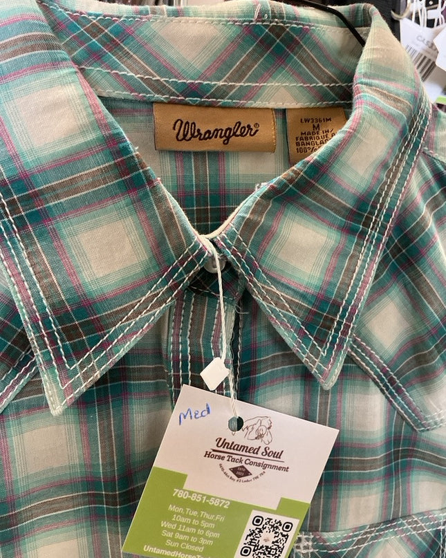 Western Shirt Wrangler Medium Blue/Plaid