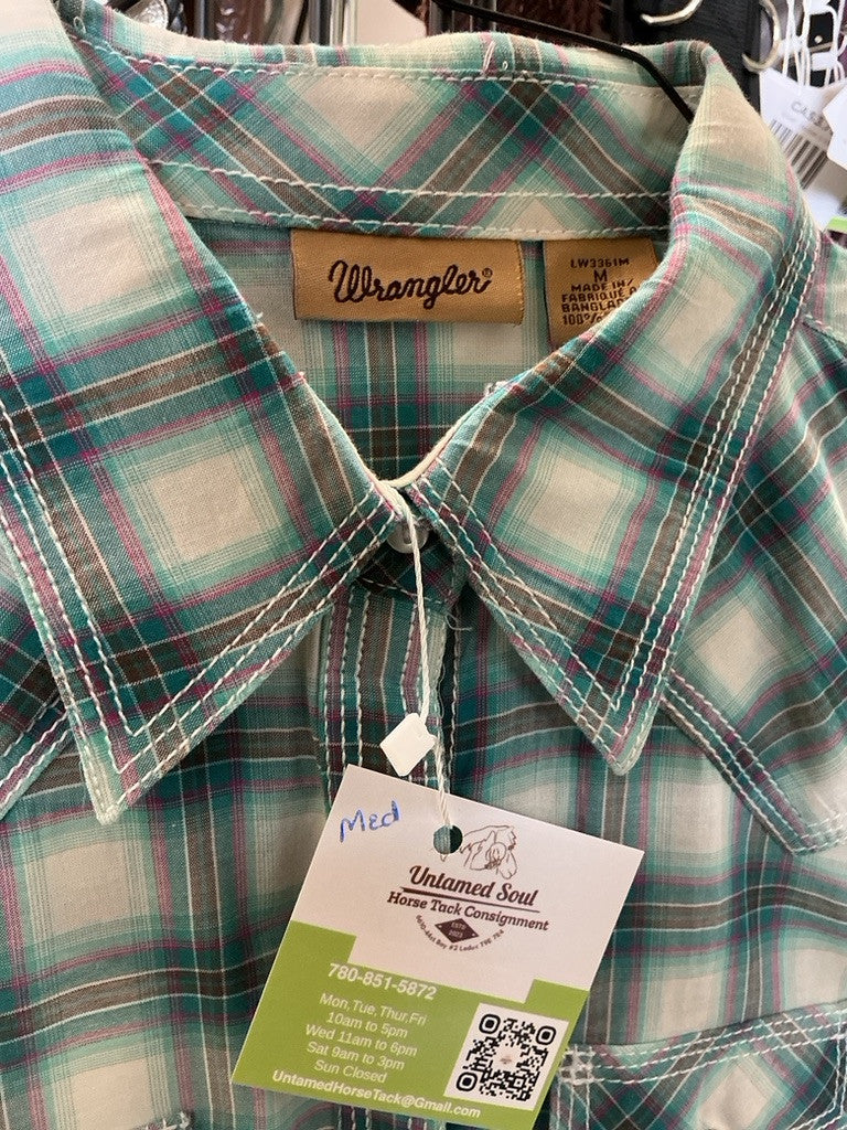 Western Shirt Wrangler Medium Blue/Plaid