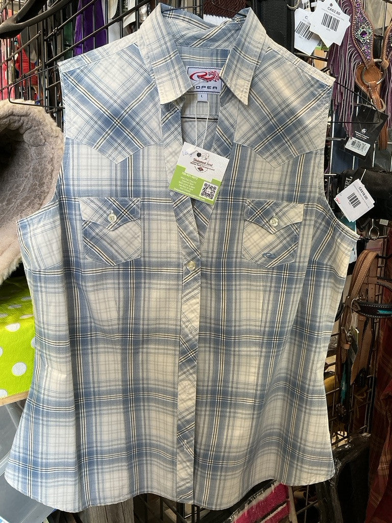 Western Shirt Roper Large Blue/White