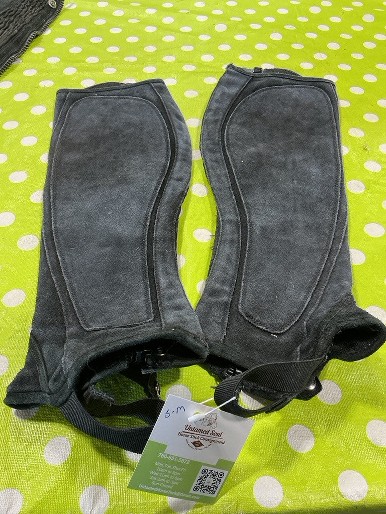 English Half Chaps Black Suede Small