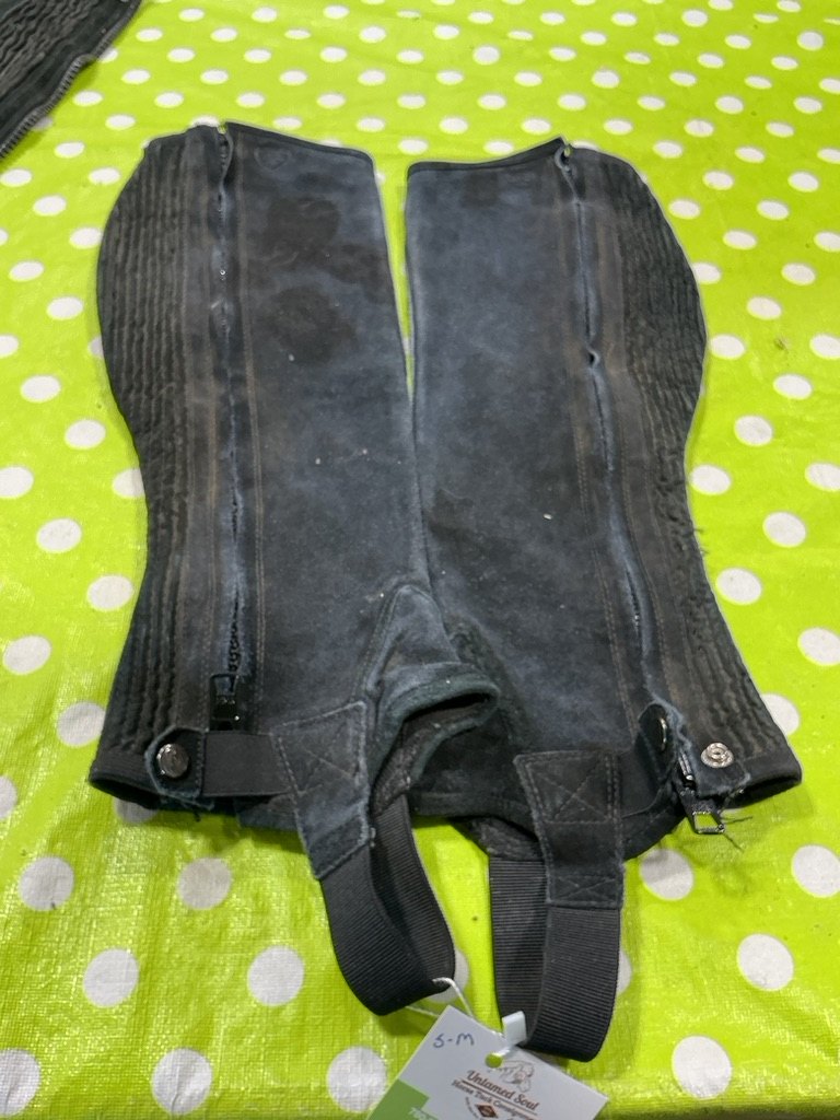 English Half Chaps Black Suede Small