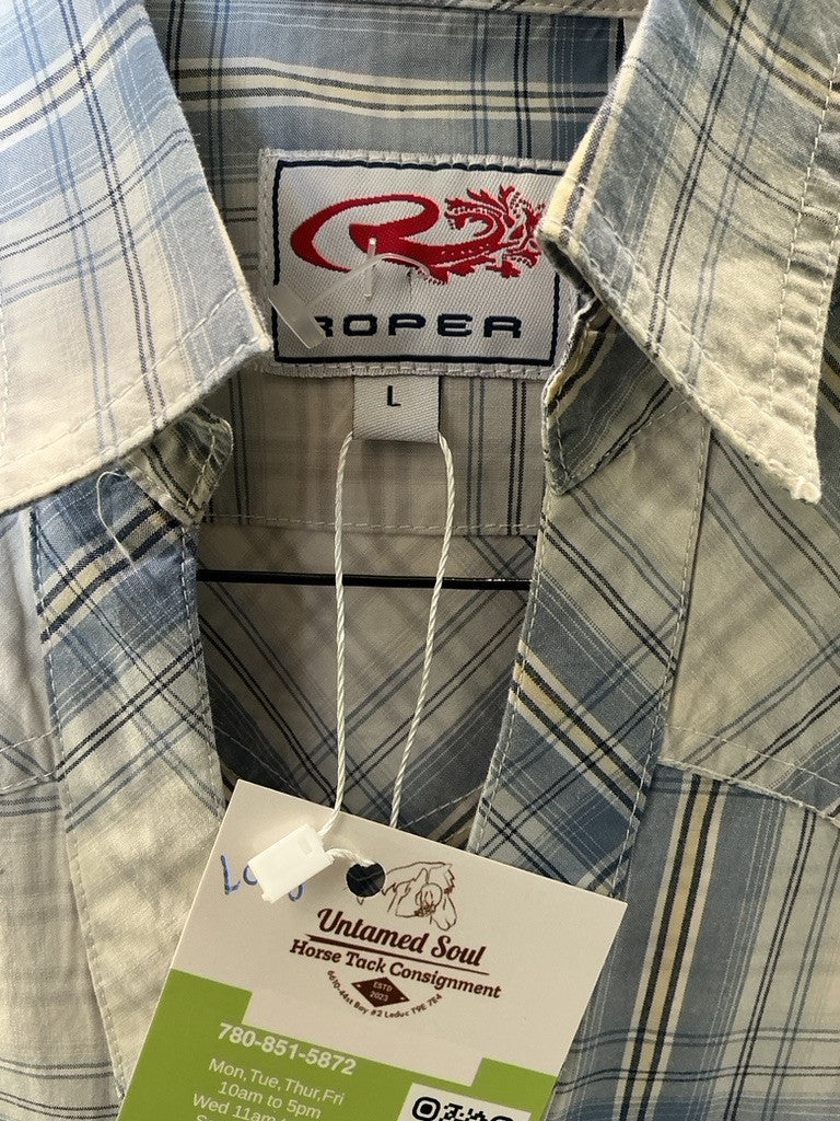 Western Shirt Roper Large Blue/White
