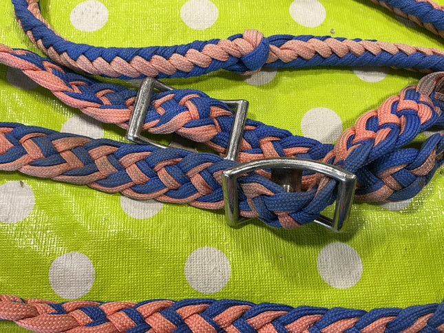 Western Barrel Reins Pink/Blue