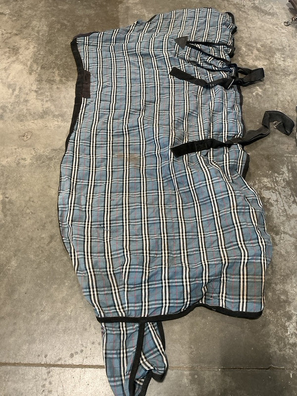 Stable Sheet – Blue Plaid, 84" (Has a Tear) | Used, Acceptable
