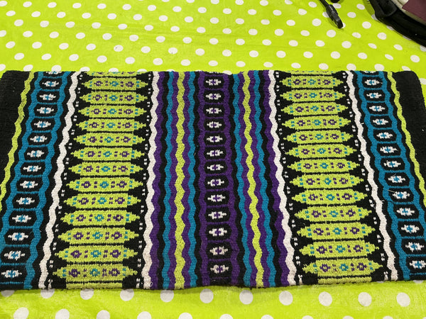 Western Saddle Blanket – Black/Green/Purple/Teal, 31" x 31" | Used, Very Good