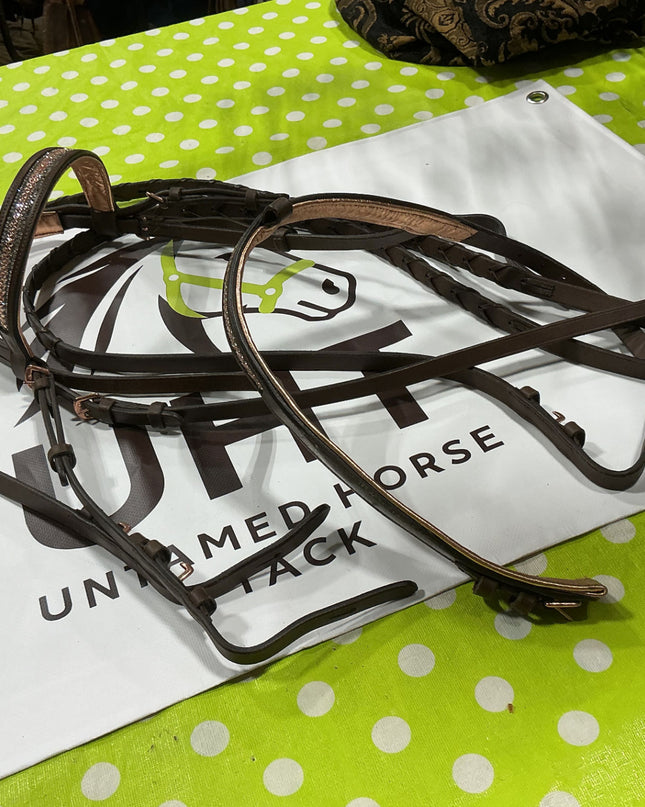 English Bridles Brown with Pink Rose Gold Cob