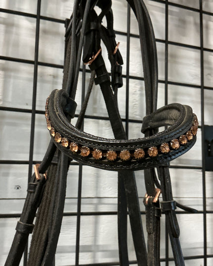 English Bridle Black Rose Gold & Reins COB 