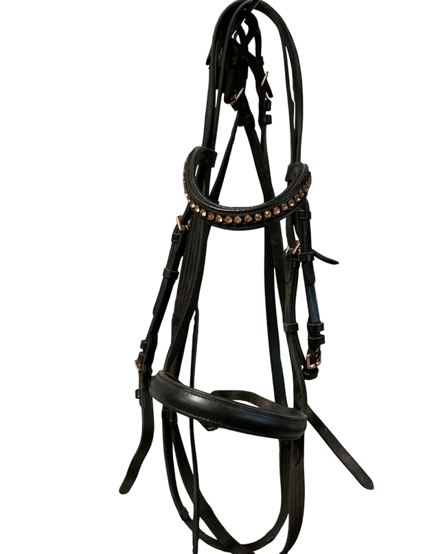 English Bridle Black Rose Gold & Reins COB 