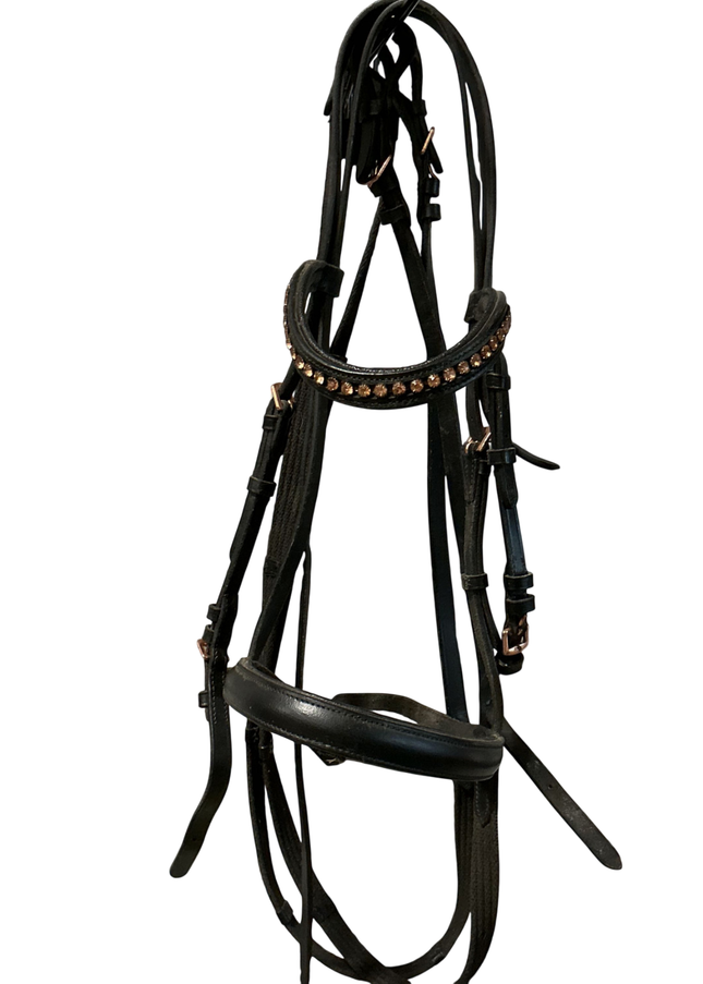 English Bridle Black Rose Gold & Reins COB 