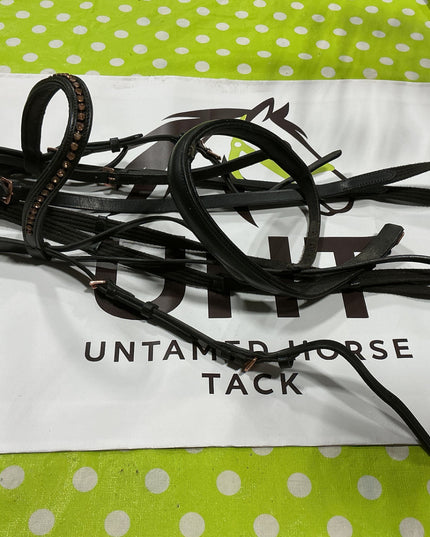 English Bridle Black Rose Gold & Reins COB 