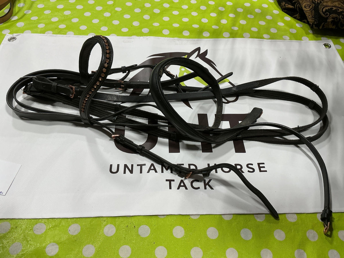 English Bridle Black Rose Gold & Reins COB