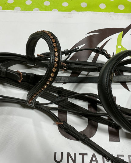 English Bridle Black Rose Gold & Reins COB 