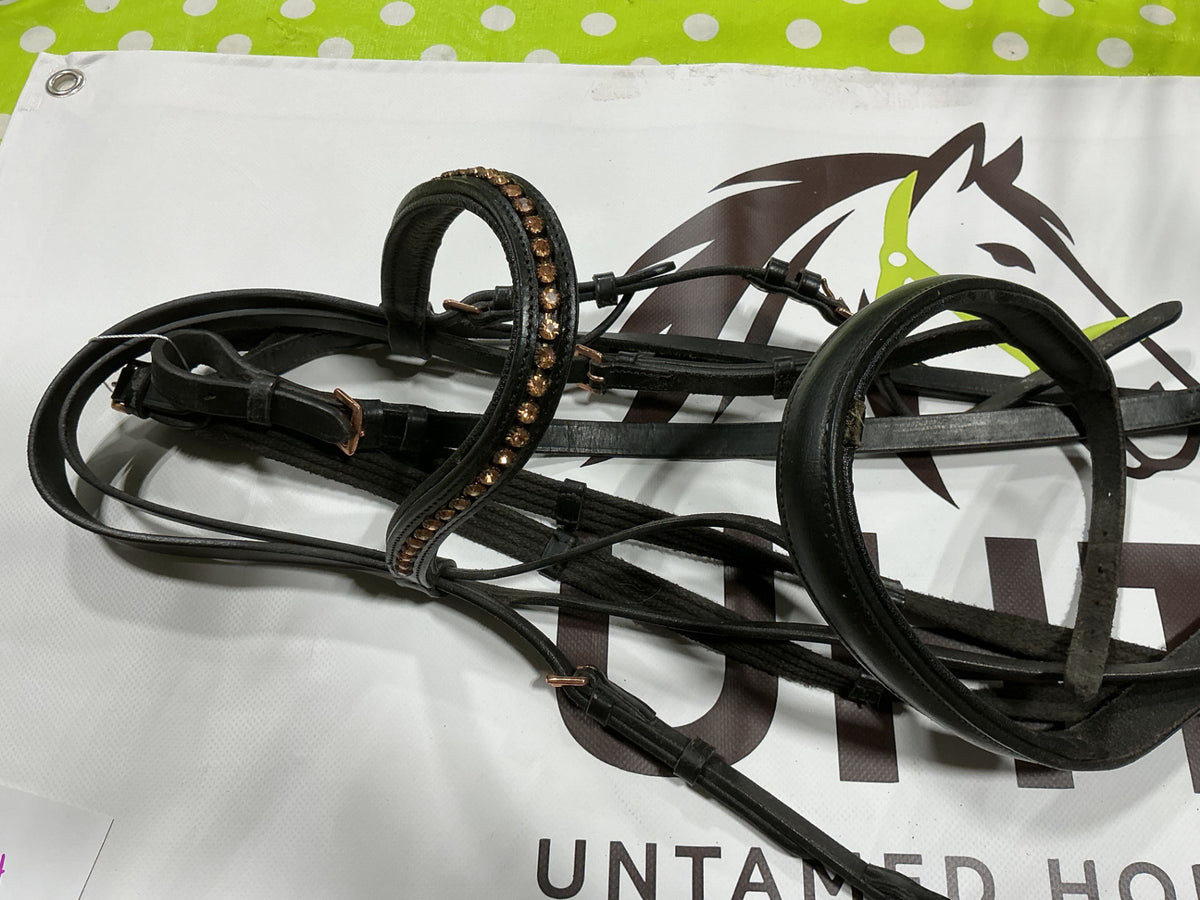 English Bridle Black Rose Gold & Reins COB