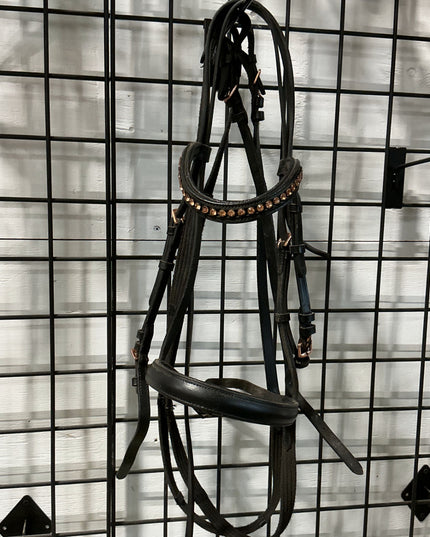 English Bridle Black Rose Gold & Reins COB 