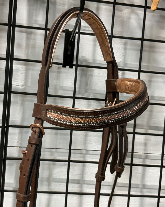 English Bridles Brown with Pink Rose Gold Cob