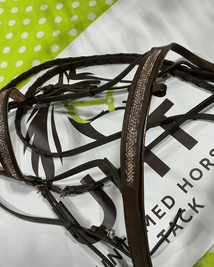 English Bridles Brown with Pink Rose Gold Cob