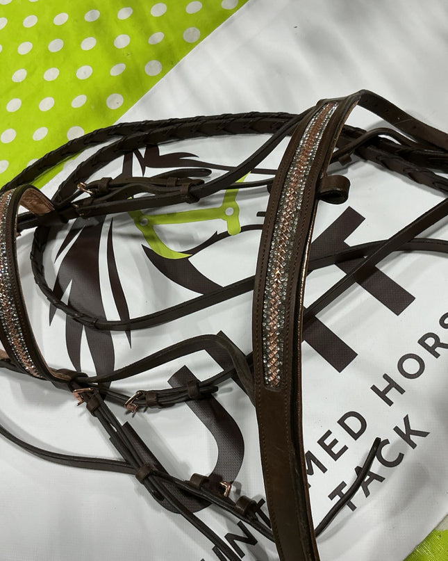 English Bridles Brown with Pink Rose Gold Cob