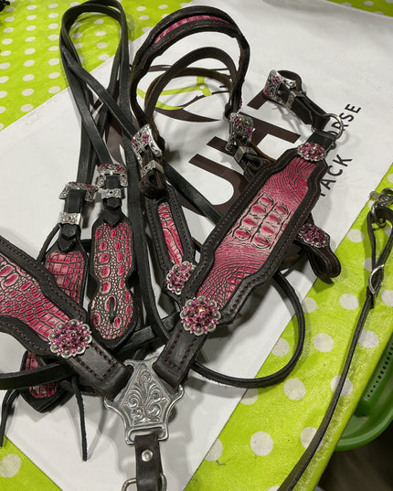 Western Pink Headstall/BreastCollar/Reins