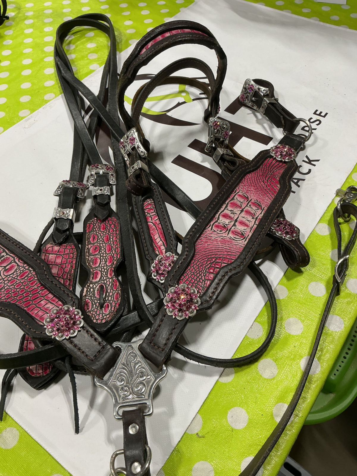Western Pink Headstall/BreastCollar/Reins