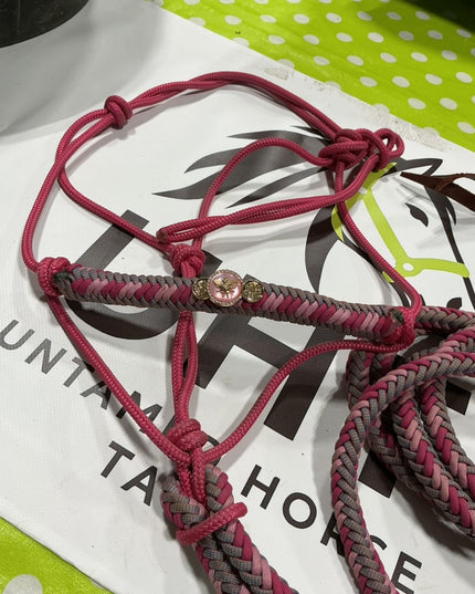 Rope Halter & Lead Pink/Grey