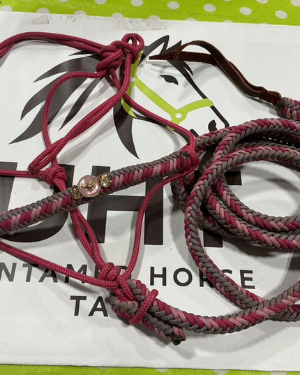 Rope Halter & Lead Pink/Grey