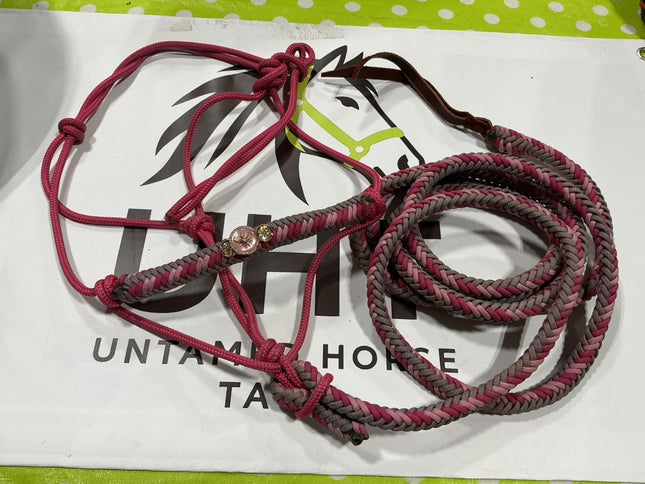 Rope Halter & Lead Pink/Grey