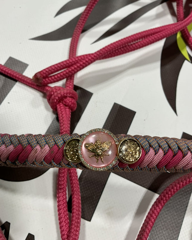 Rope Halter & Lead Pink/Grey