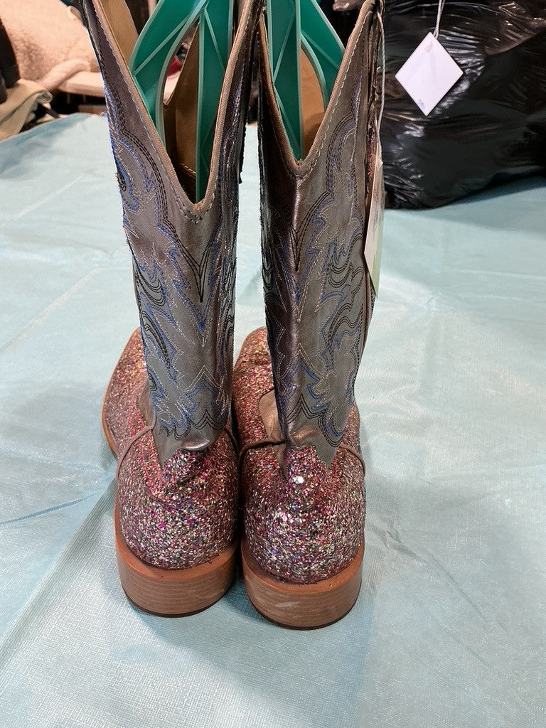 Cowboy Boots Grey/Pink Sparkle 8.5