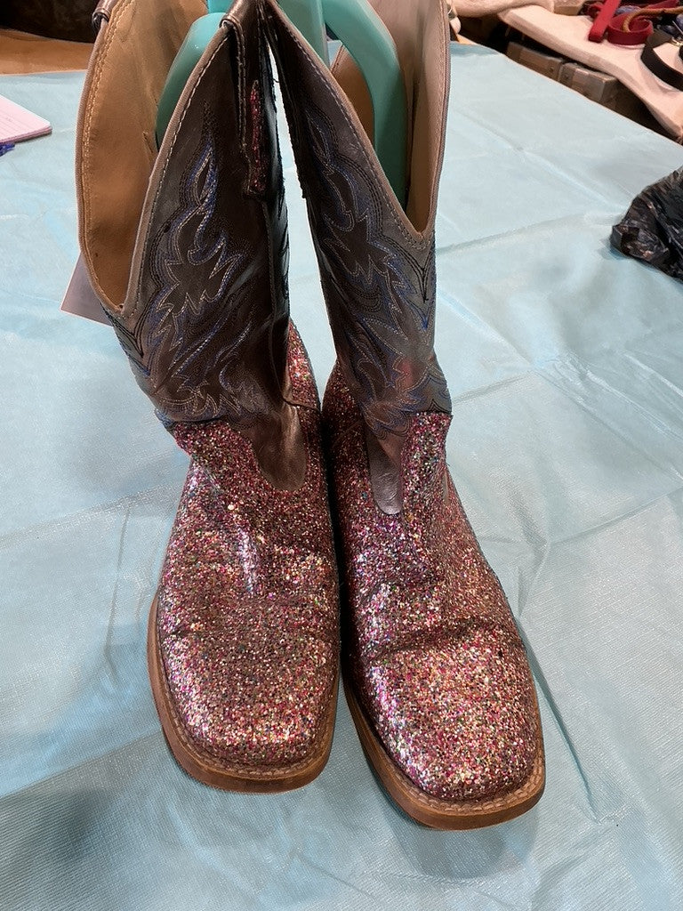 Cowboy Boots Grey/Pink Sparkle 8.5